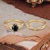 Romantic 5-Prong Pear Cut Natural Black Onyx Stacking Ring